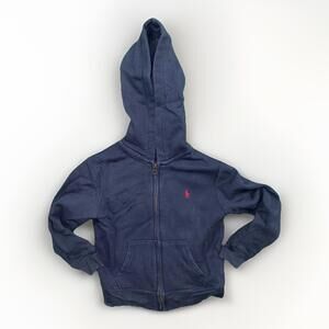 Polo Ralph Lauren Full Zip Hoodie Sweatshirt Boys Size 5 Navy Blue Casual School